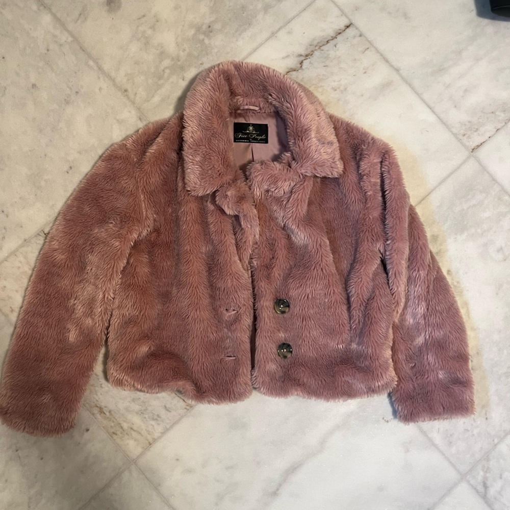 Pink Free People Faux Fur Sherpa Coat M